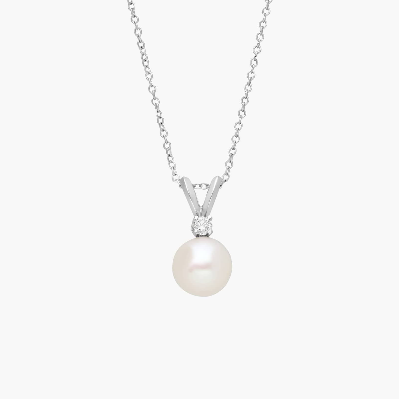 Freshwater Cultured Pearl and Diamond Pendant in 14k White Gold (7.0-7.5mm)