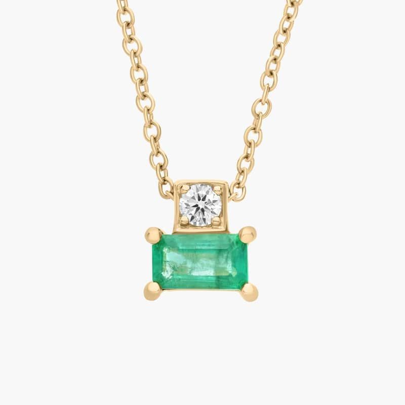 Emerald and Diamond Solitaire Pendant in 14k Yellow Gold