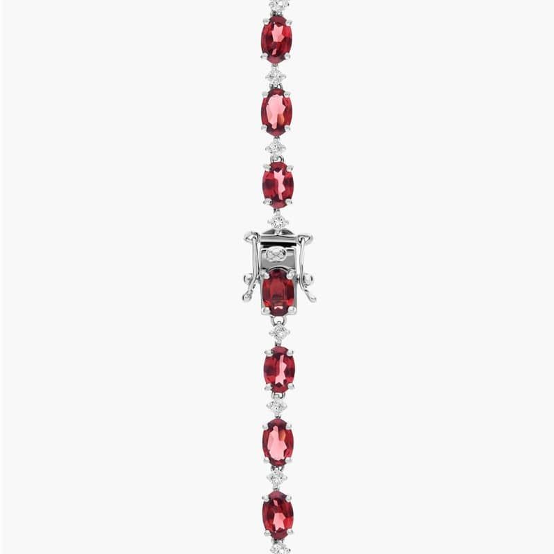 East-west Oval Garnet and White Topaz Fashion Eternity Necklace in Sterling Silver