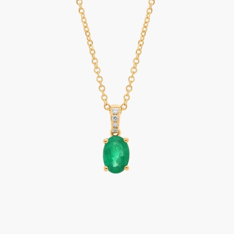 Oval Emerald and Diamond Pendant in 14k Yellow Gold