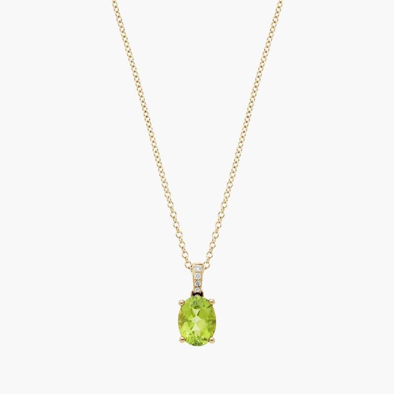 Oval Peridot and Diamond Pendant in 14k Yellow Gold (8x6mm)