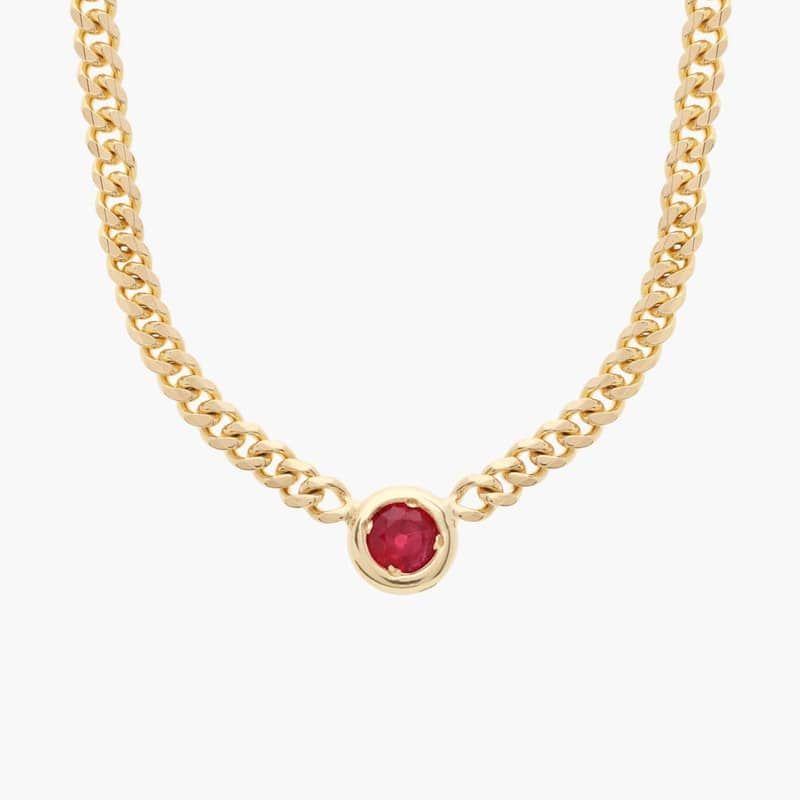 Ruby Curb Link Necklace in 14k  Italian Yellow Gold