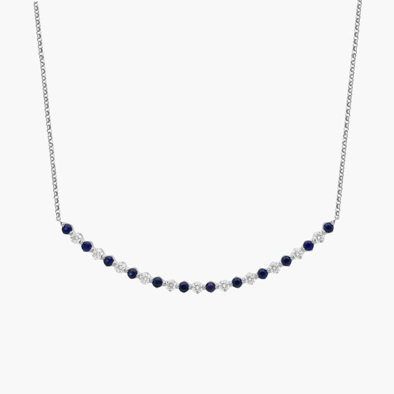 Floating Sapphire and Diamond Smile Necklace in 14k White Gold