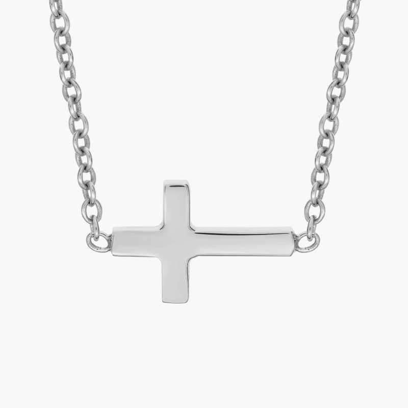 18" Sideways Cross Necklace in 14k White Gold (1.2 mm)