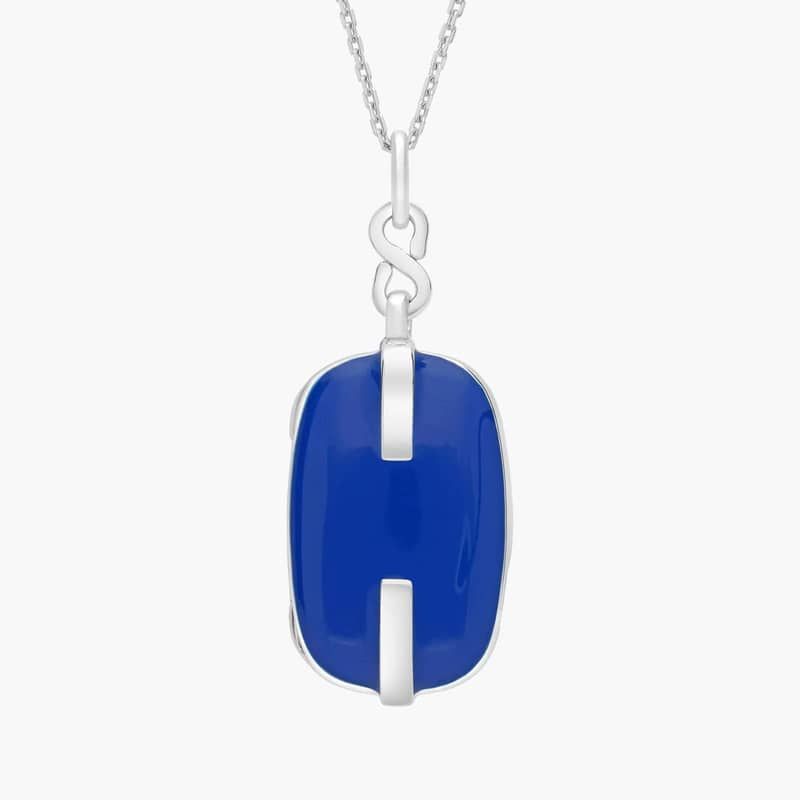 Rectangular Locket with Blue Enamel in Sterling Silver (1.2 mm)