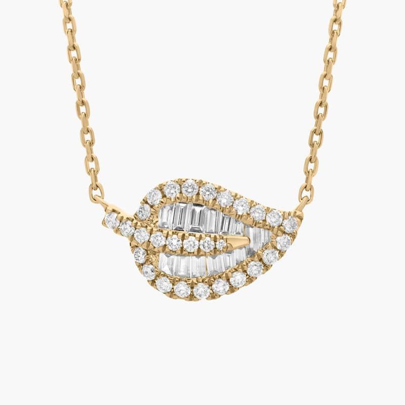 Round and Baguette Leaf Pendant in 14k Yellow Gold (1/2 ct. tw.)