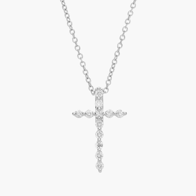 Floating Diamond Cross Necklace in 14k White Gold (1/4 Ct. Tw.)