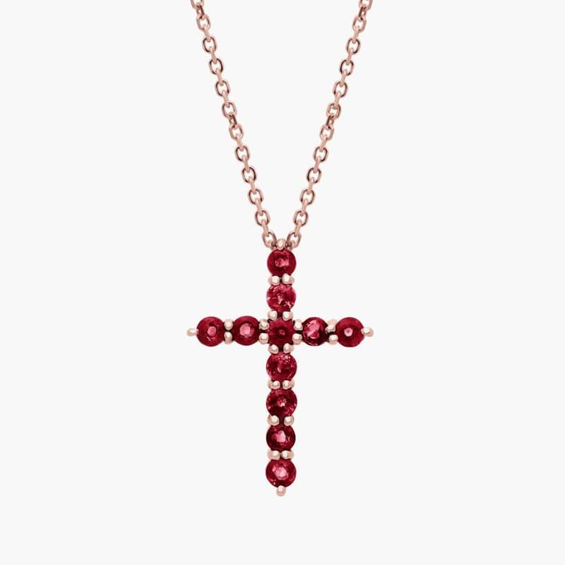 Ruby Cross Pendant in 14k Rose Gold