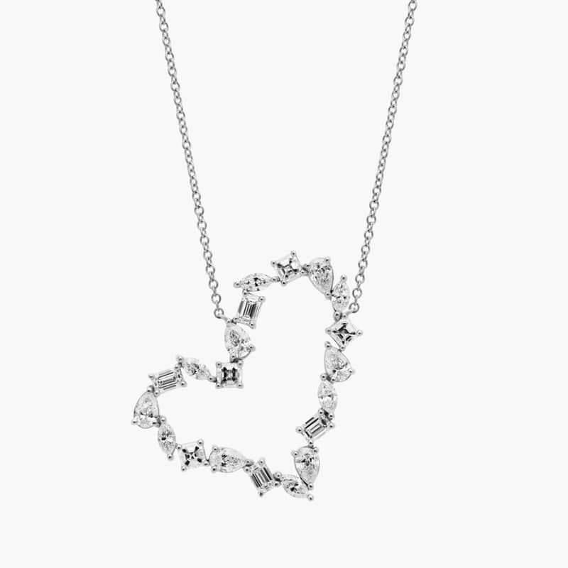 Fancy Shape Diamond Heart Necklace in 14k White Gold (1 5/8 ct. tw.)
