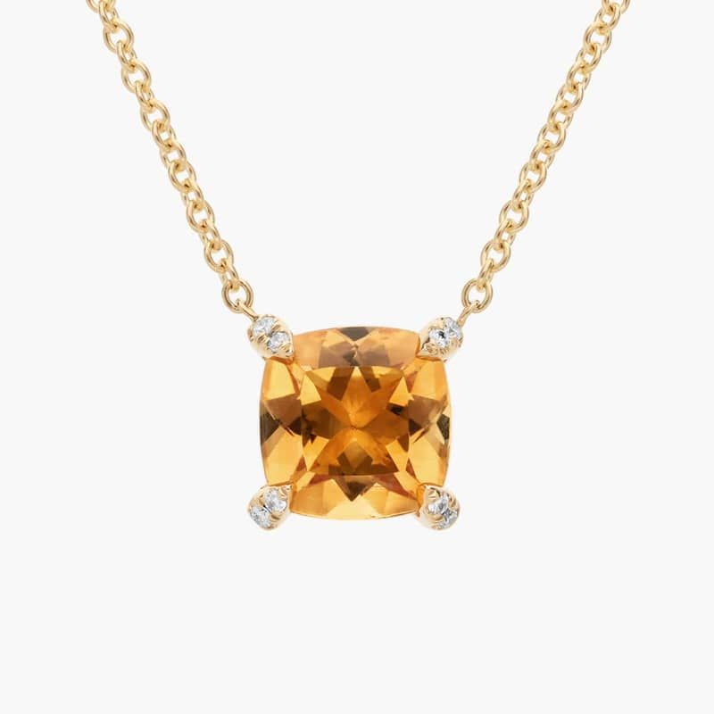 Cushion Cut Citrine and Diamond Accent Pendant in 14k Yellow Gold (7mm)