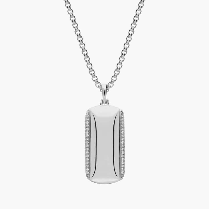 Men's Diamond Border Dog Tag Pendant in 14k White Gold (1/3 ct. tw.)