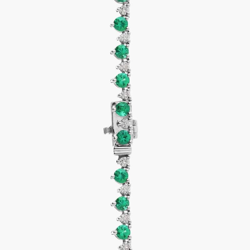 Emerald and Diamond Alternating Size Eternity Necklace in 14k White Gold (2.5mm)