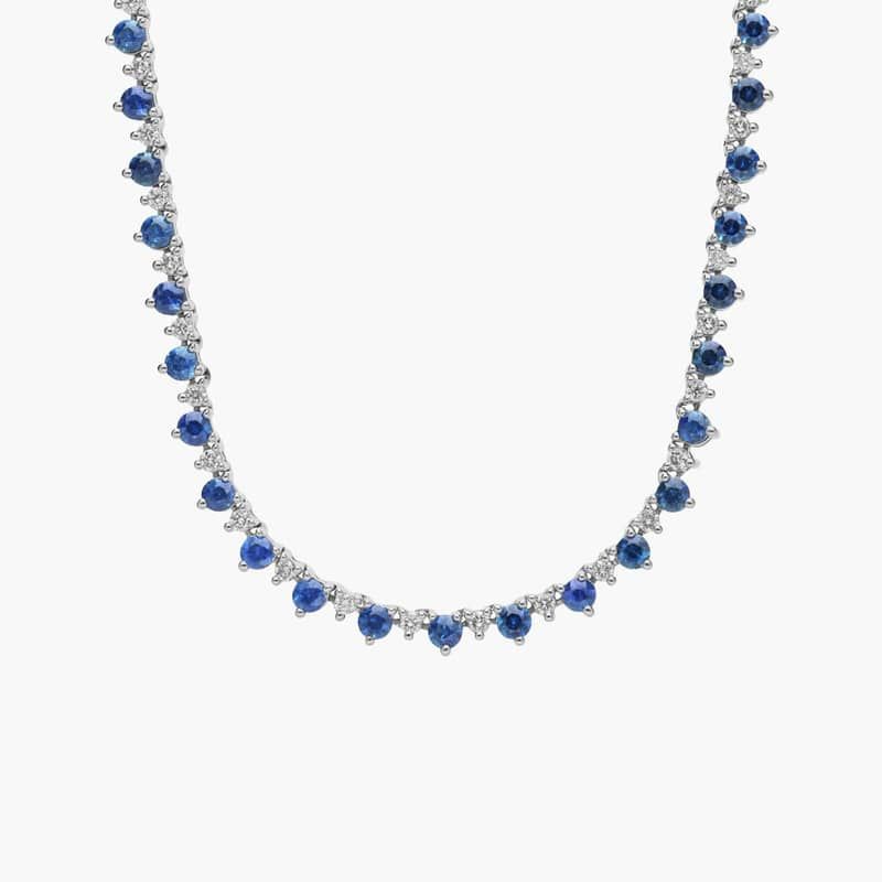 Sapphire and Diamond Alternating Size Eternity Necklace in 14k White Gold (2.5mm)