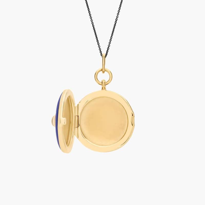 Monica Rich Kosann Blue Enamel Locket with Bezel Set White Topaz in 18k Yellow Gold and Sterling Silver