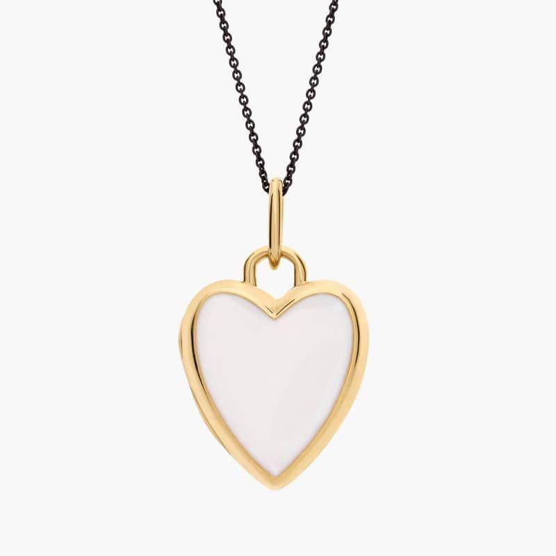 17" Monica Rich Kosann White Enamel Heart Locket in 18k Yellow Gold and Sterling Silver