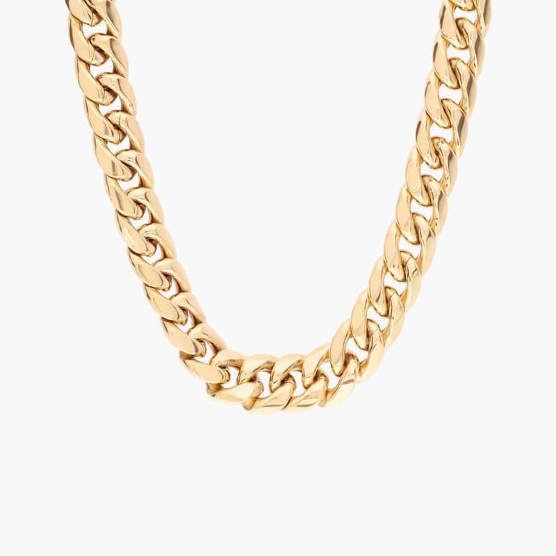 22" Men's Semi-Solid Miami Cuban Chain in 14k Yellow Gold (9.3 mm)