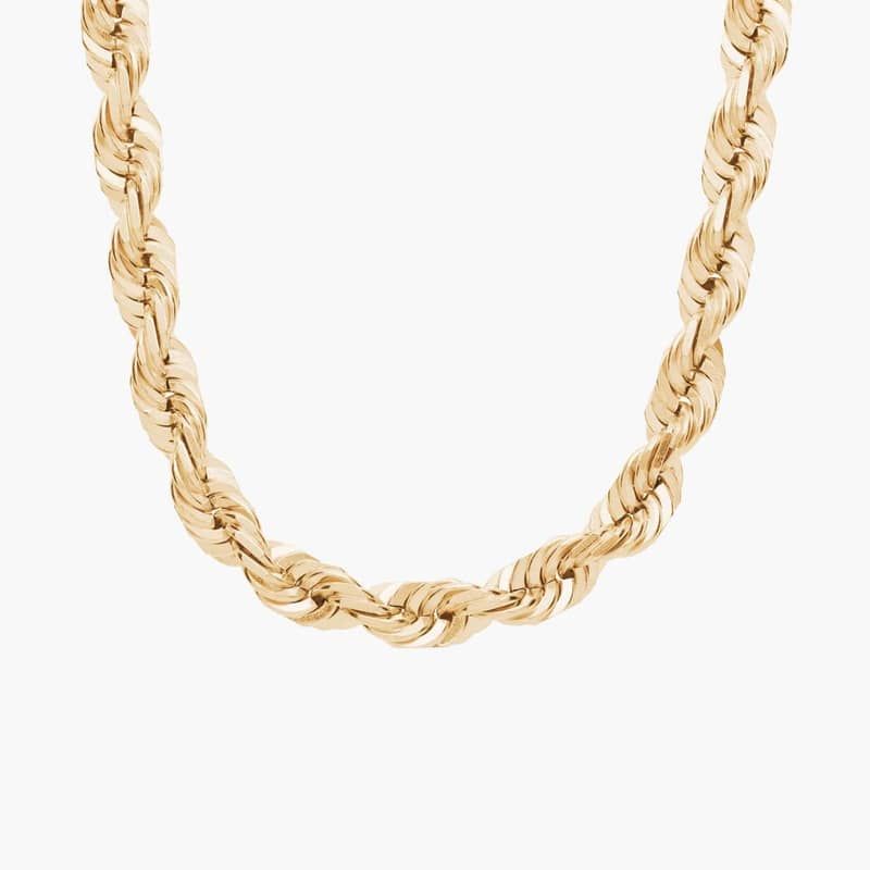 22" Men's Solid Diamond Cut Rope Chain in 14k Yellow Gold (5.5 mm)