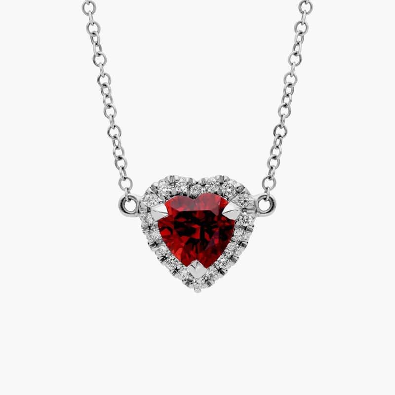 Heart-Shaped Garnet and Diamond Pendant in 18k White Gold (6mm)