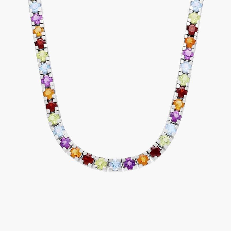 Multi Color Eternity Necklace in Sterling Silver (3mm)