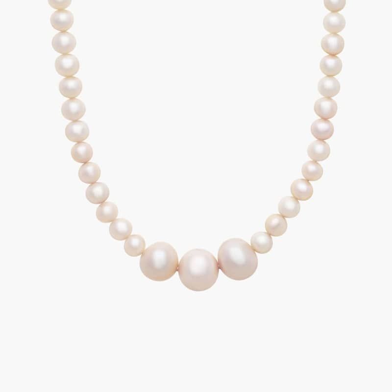 Dual Sized Freshwater Pearl Strand Necklace in 14k Yellow Gold
