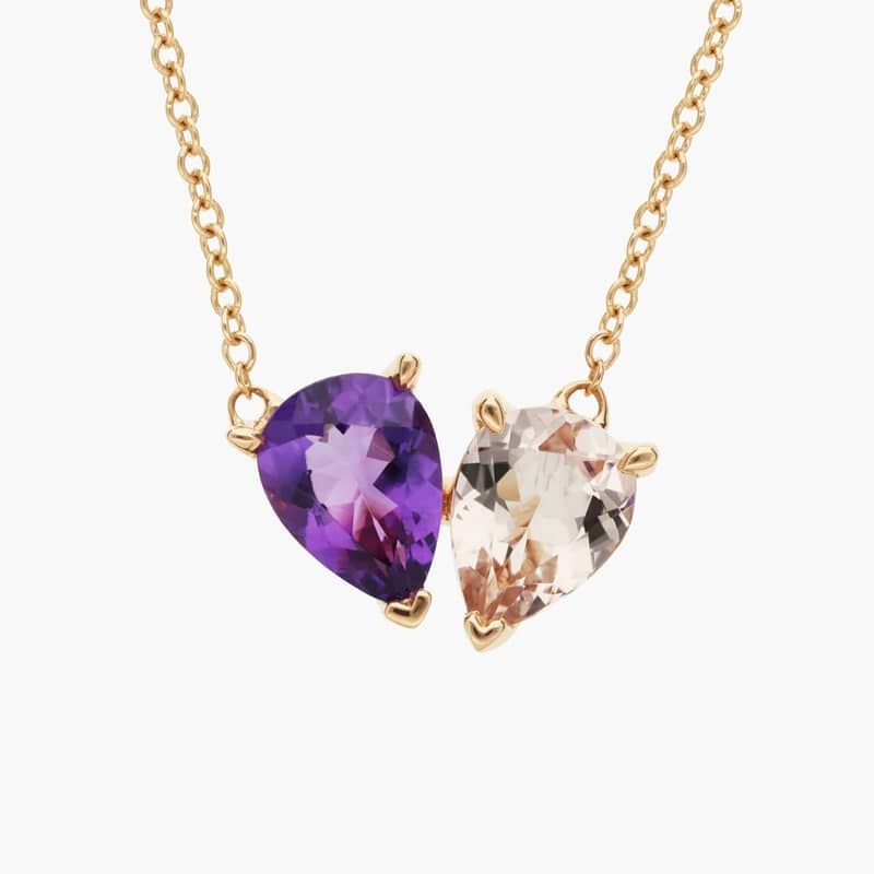 Amethyst and Morganite Two Stone Pendant 14k Rose Gold