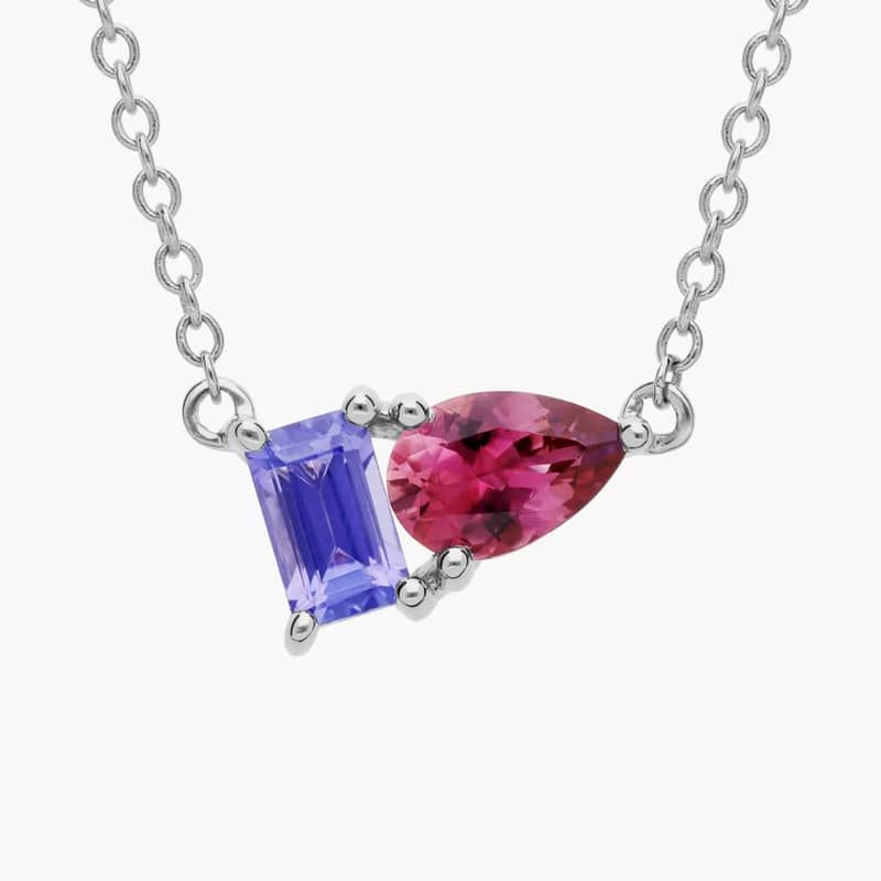 Tanzanite and Pink Tourmaline Two Stone Pendant in 14k White Gold