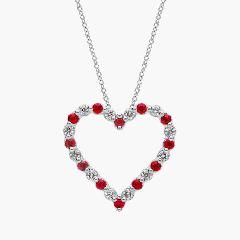 Floating Ruby and Diamond Heart Shaped Pendant in 14k White Gold (2.2mm)