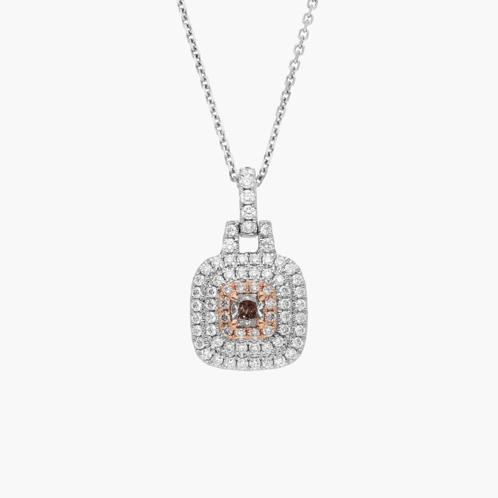 Extraordinary Collection: Fancy Pinkish Brown Cushion Diamond with Triple Halo Pendant in 18k Rose and White Gold (5/8 ct. tw.)