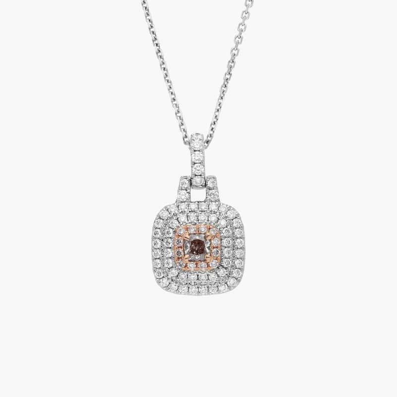 Extraordinary Collection: Fancy Pinkish Brown Cushion Diamond with Triple Halo Pendant in 18k Rose and White Gold (5/8 ct. tw.)