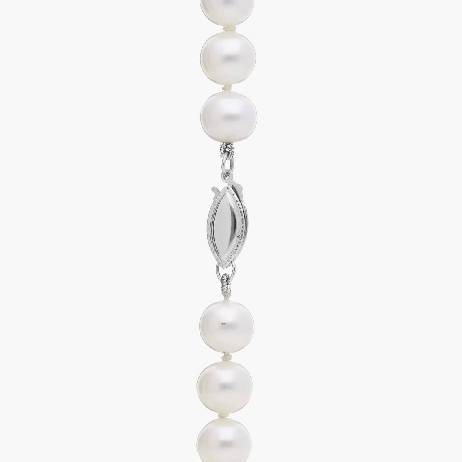 24 Inch Freshwater Cultured White Rice Pearl Necklace With CZ Pendant