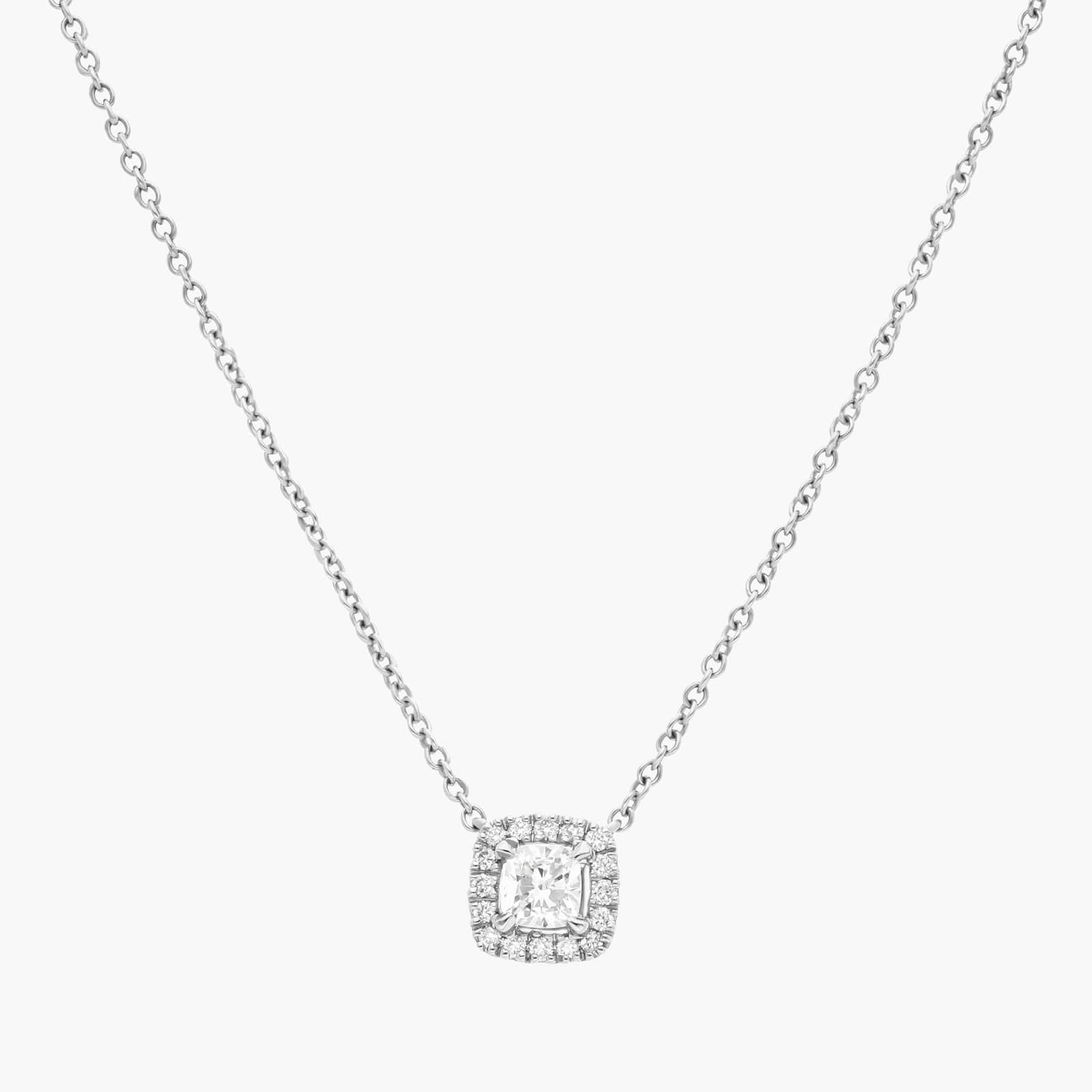 Cushion-Cut Diamond Halo Pendant in 14k White gold (1/4 ct. tw.)