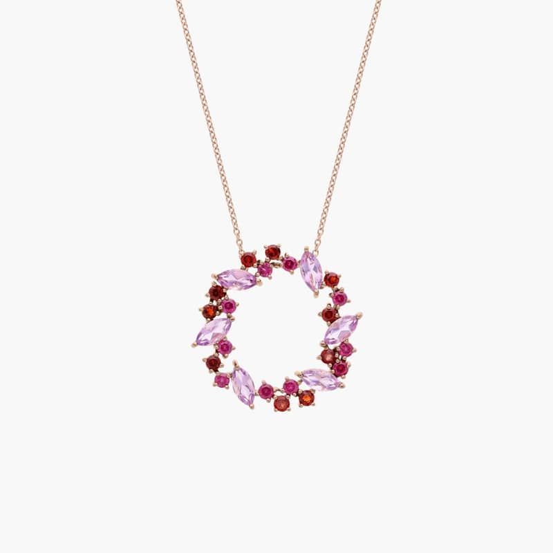 Rhodolite and Amethyst Wreath-Shaped Pendant in 14k Rose Gold
