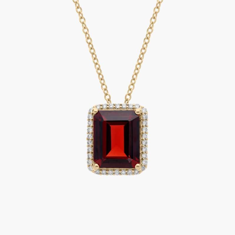 Emerald Cut Garnet Pendant in 14K Yellow Gold