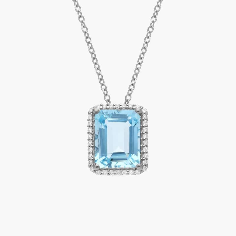 Emerald Cut Aquamarine Pendant in 14K White Gold