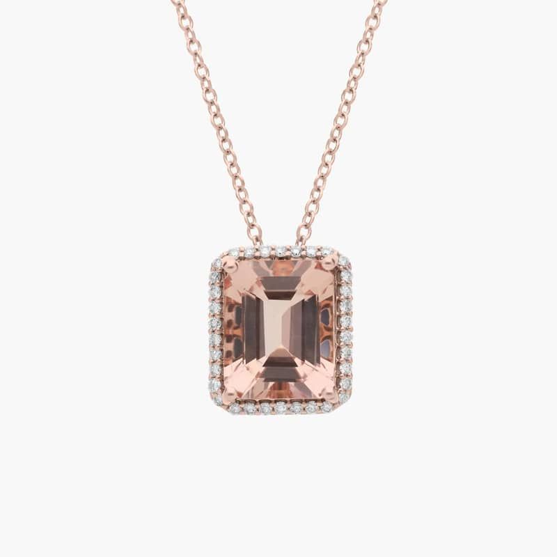 Emerald Cut Morganite Pendant in 14K Rose Gold