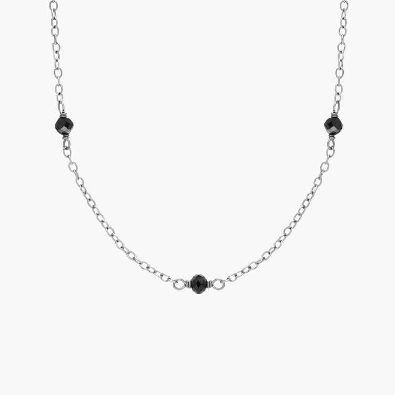 Black Diamond Bead Necklace in Sterling Silver (1 Ct. Tw.)