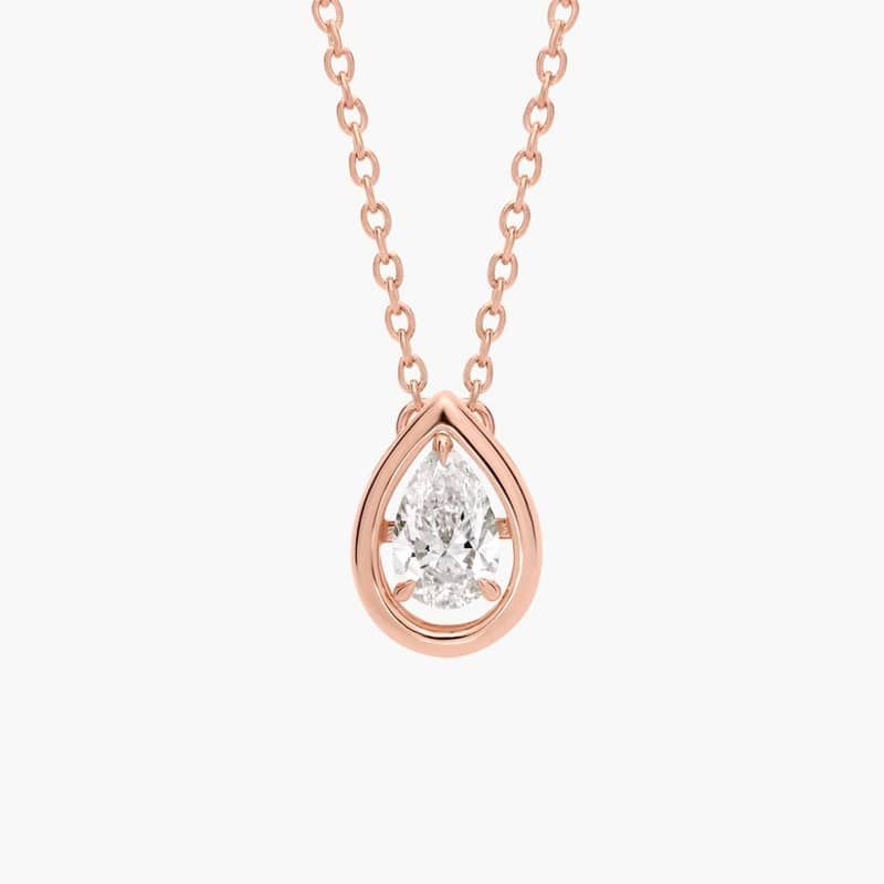 Lab Grown Diamond Pear Cut Floating Solitaire Pendant in 14K Rose Gold (1/2 Ct. Tw.)