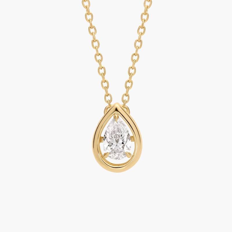 Lab Grown Diamond Pear Cut Floating Solitaire Pendant in 14K Yellow Gold (1/2 Ct. Tw.)