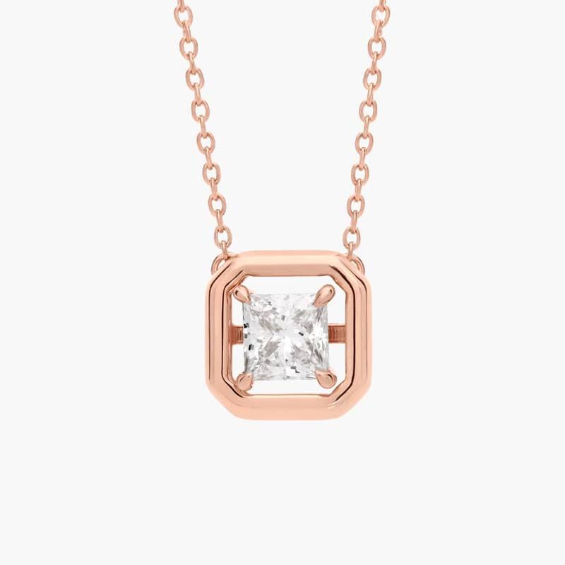 Lab Grown Diamond Princess Cut Floating Solitaire Pendant in 14K Rose Gold (1/2 Ct. Tw.)