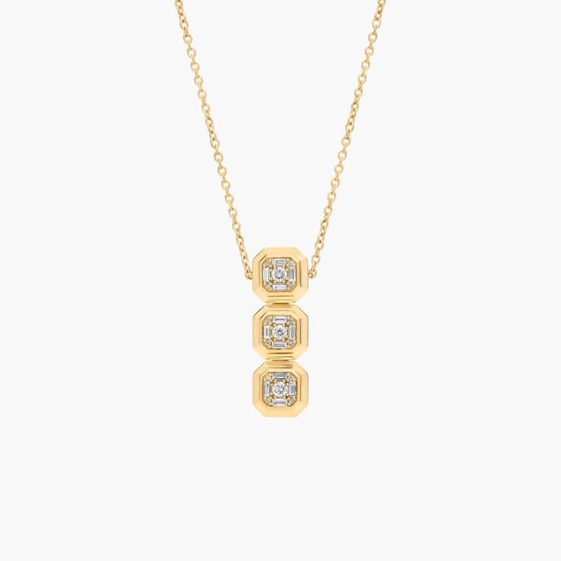 Three Octagon Vertical Diamond Composite Necklace in 14K Yellow Gold (1/3 Ct. Tw.)