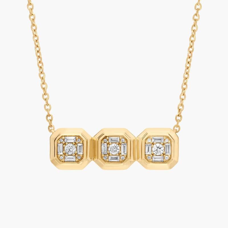 Three Octagon Horizontal Diamond Composite Necklace in 14K Yellow Gold (1/3 Ct. Tw.)