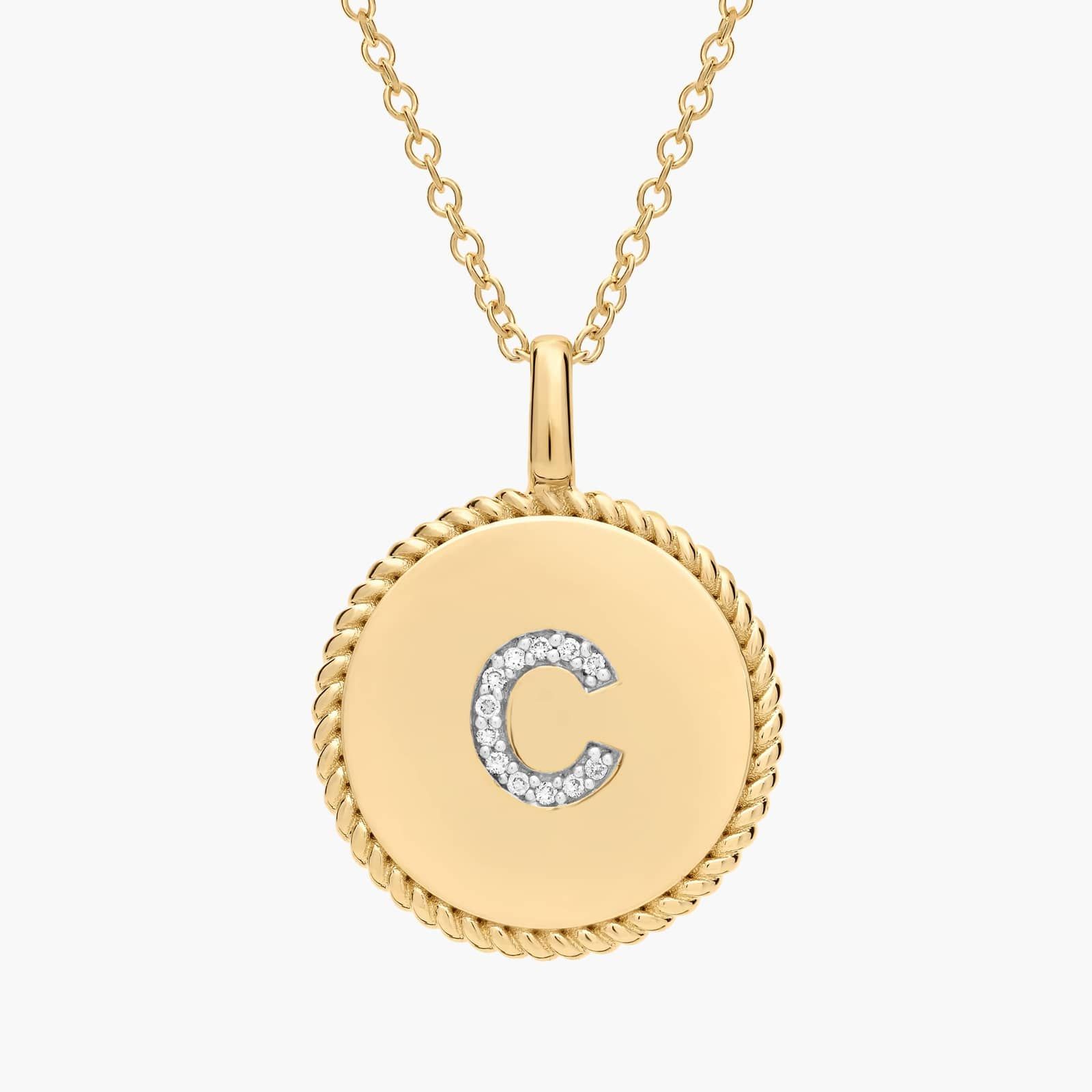 14k Gold Letter C online Pendant With Diamond