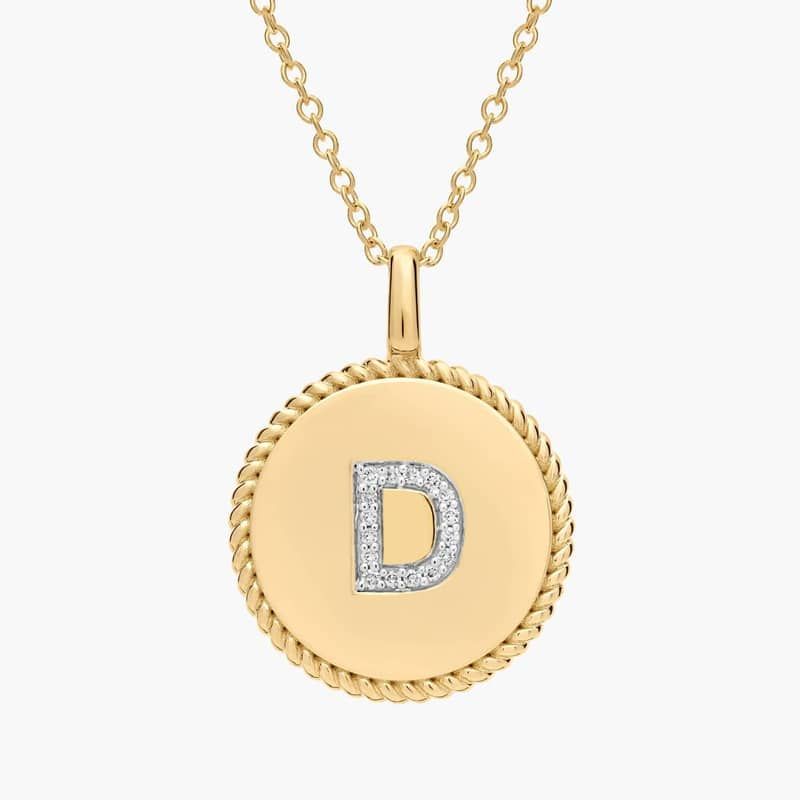 Pavé Diamond  Letter D Initial Pendant in 14K Yellow Gold