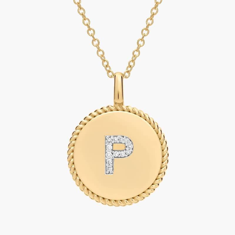Pavé Diamond Letter P Initial Pendant in 14K Yellow Gold