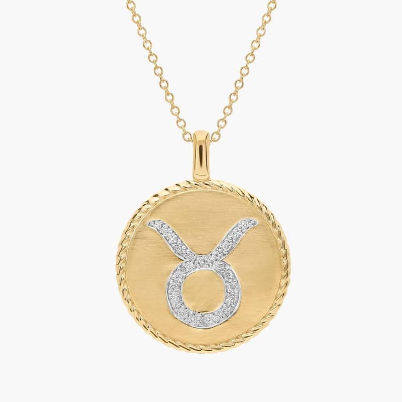 Pavé Diamond Taurus Zodiac Pendant in 14K Yellow Gold