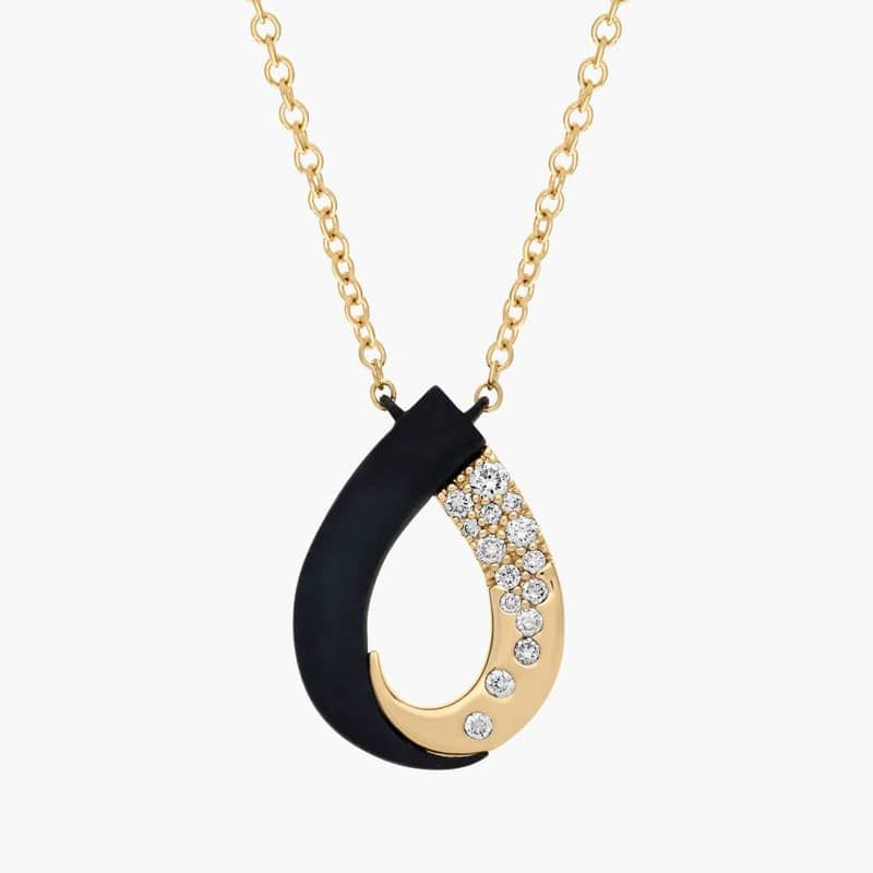 Scattered Lab Grown Diamond Split Drop Pendant in 14K Yellow and Black Gold