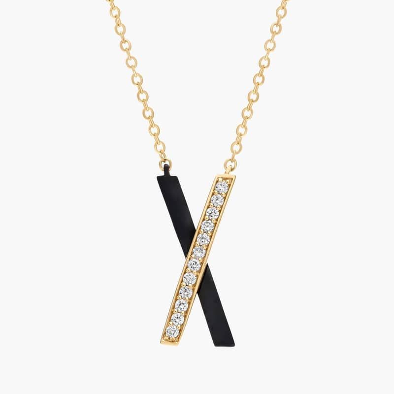 X Lab Grown Diamond Fashion Pendant in 14K Yellow and Black Gold