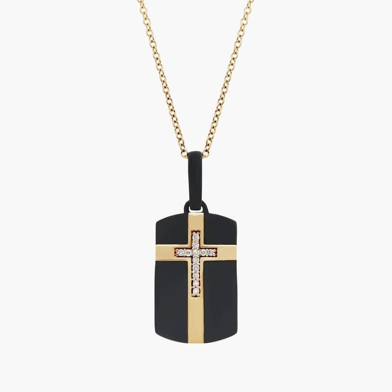 Double Cross Lab Grown Diamond Fashion Pendant in 14K Yellow and Black Gold