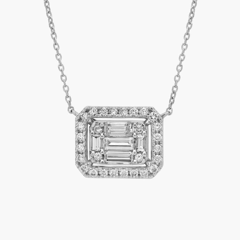 Diamond Halo Composite Necklace In 14K White Gold (3/4 Ct. Tw.)