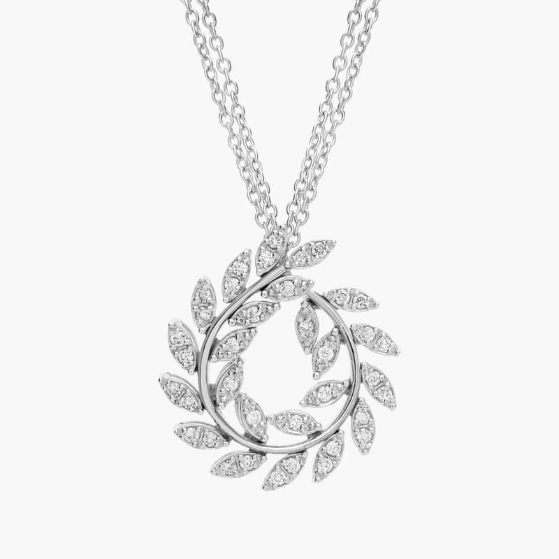 Double Chain Diamond Wreath Necklace In 14K White Gold (3/8 Ct. Tw.)